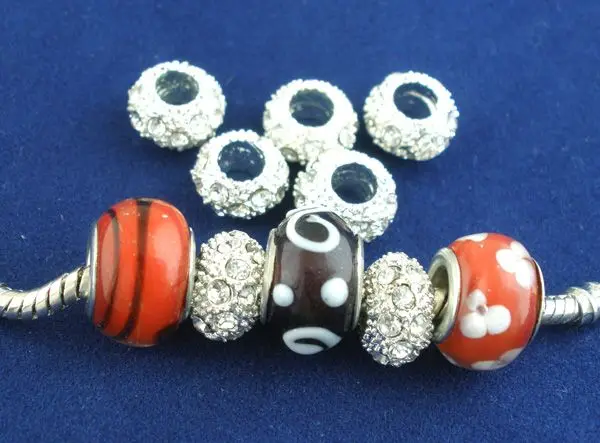 DoreenBeads Дребно 15PCs SP Кристал Spacers Beads Fit Pantora 10x6mm