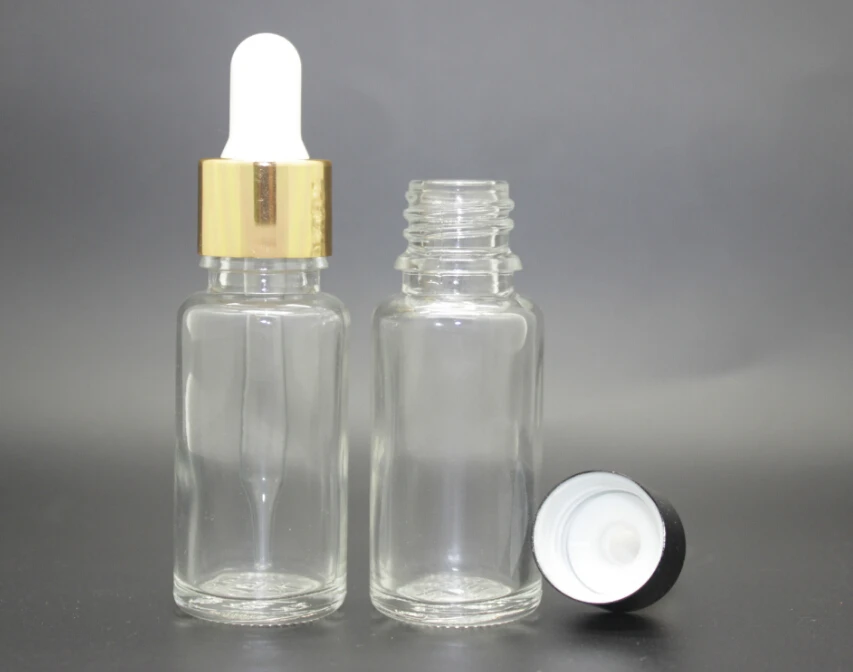 200 * 20 мл прозрачна стъклена бутилка етерично масло с капкомер 20cc прозрачни стъклени буркани за медицина пипети
