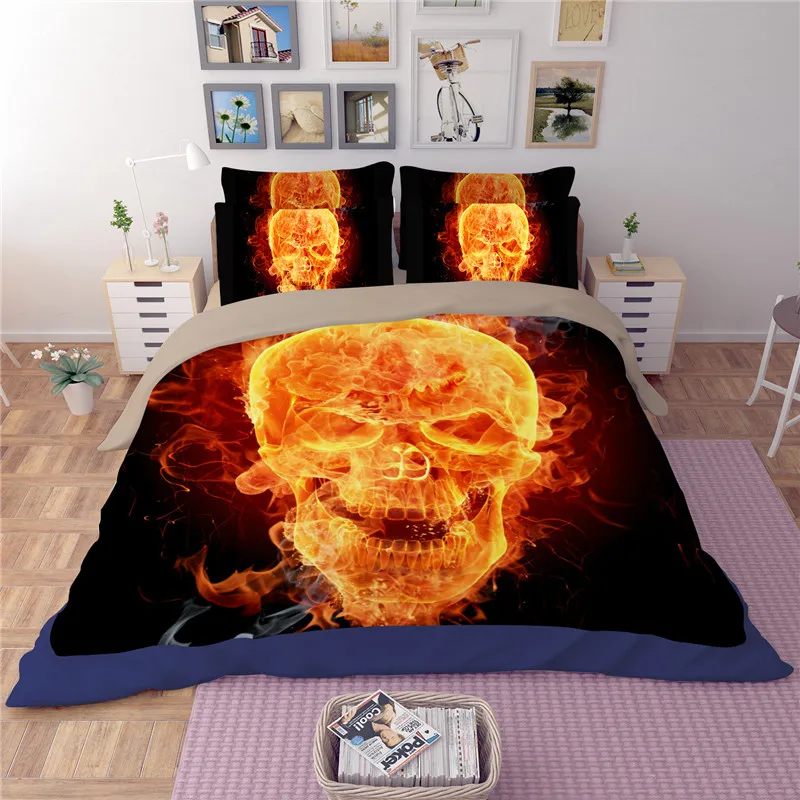 Burning черепа огън 3D комплект постелки Single Twin full queen king size олекотена завивка одеяло спално бельо декор на спалнята на момчето оранжево