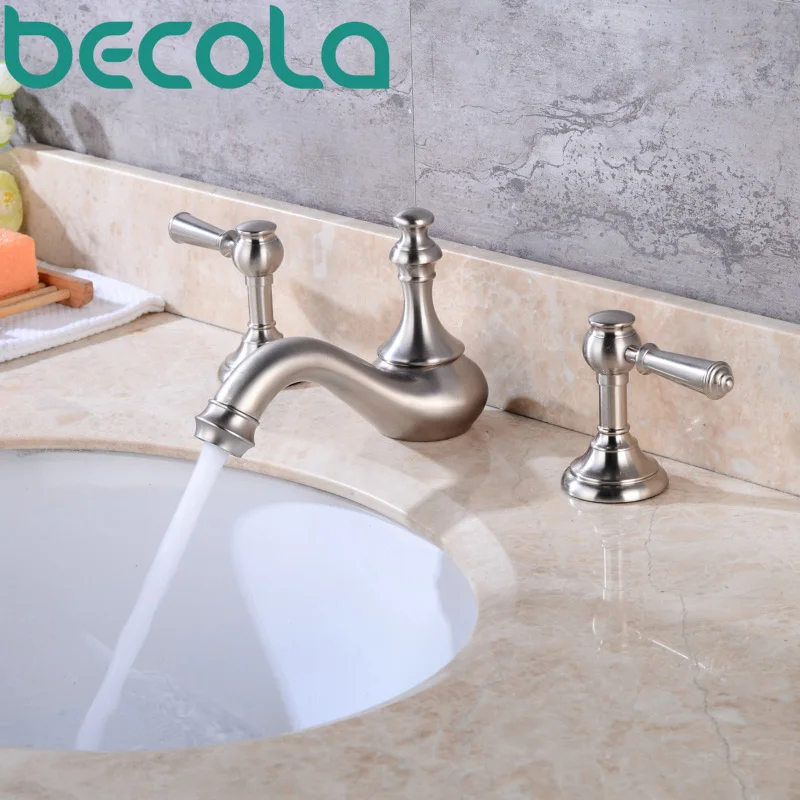 Becola нов дизайн матиран никел басейна кран двойна дръжка 3 бр комплект баня кран B-618L