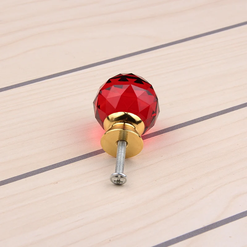 Гореща разпродажба 10шт 30мм K9 червен кристал дръжка чекмедже лъскава дръжка врата на кухненски шкаф с дръжка и мебелни аксесоари YZ3001