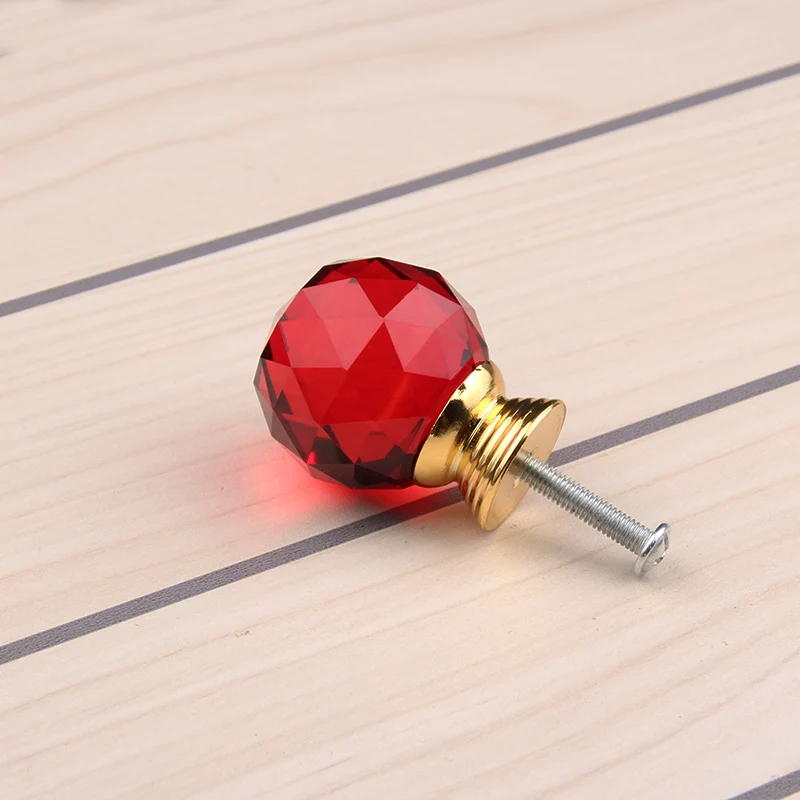 Гореща разпродажба 10шт 30мм K9 червен кристал дръжка чекмедже лъскава дръжка врата на кухненски шкаф с дръжка и мебелни аксесоари YZ3001