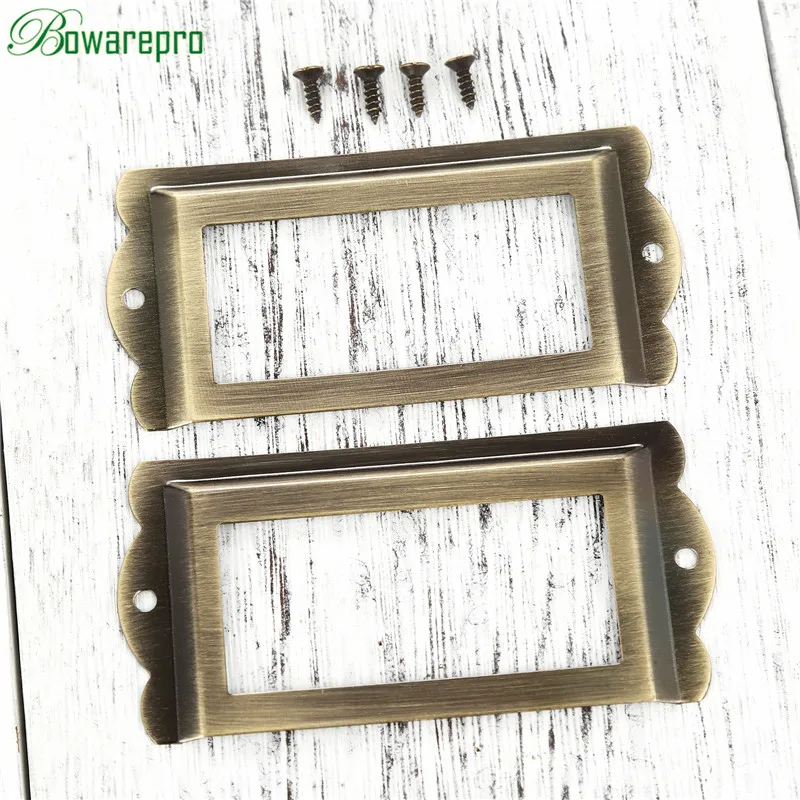 Bowarepro Furniture Cabinet Drawer Кутия Case Желязо Metal Tag Label Pull Frame Handle Decorative File Name Card Holder 85*42 милиметра 2 елемента