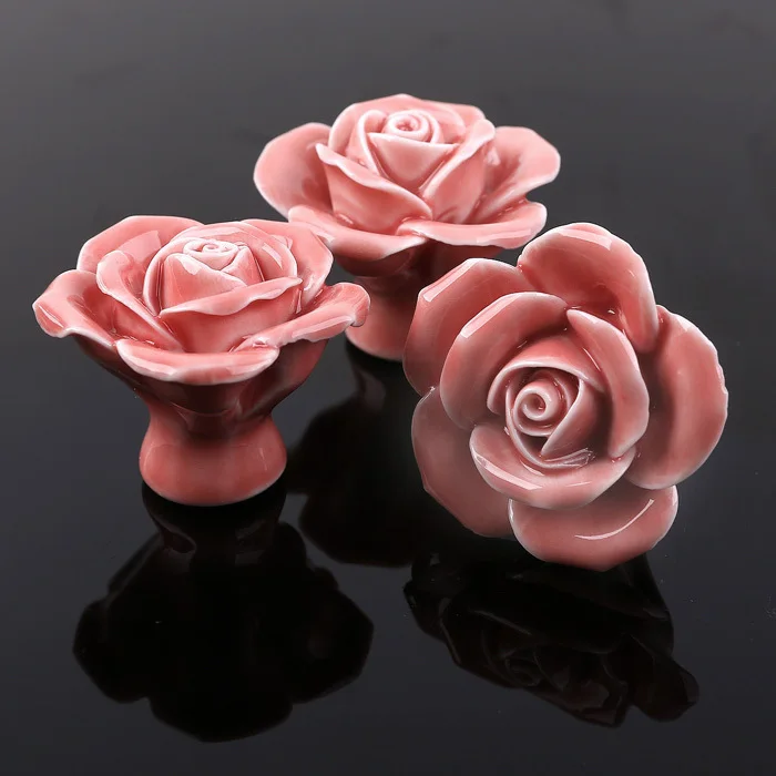 Розовата роза керамични дръжки за шкаф чекмеджето дърпа дръжката баня цвете на дръжка на шкафа